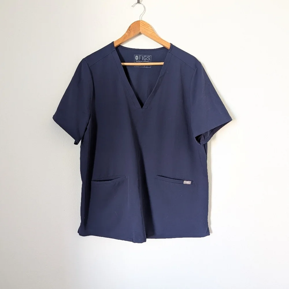 Figs Navy Blue Casma Short Sleeve Top + Yola Skinny Slim Bottoms Scrubs Set